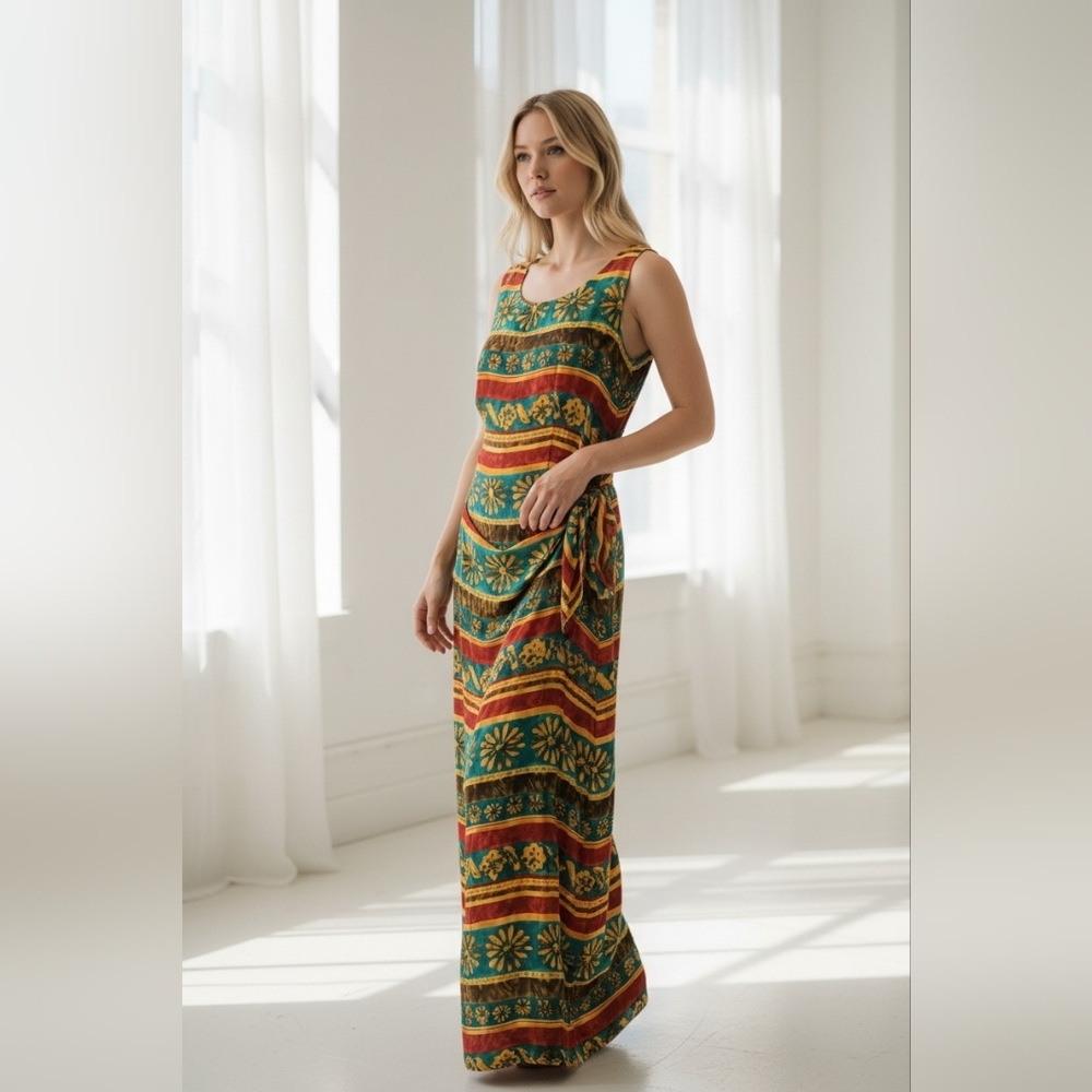Vintage August Hale 100% Silk Printed Wrap Maxi Dress Size 12 Boho Resort - Picture 2 of 13